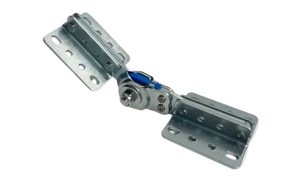 Close-up technical detail of adjustable chair mechanism showing tilt tension knob, backrest lock positions, and mounting plate