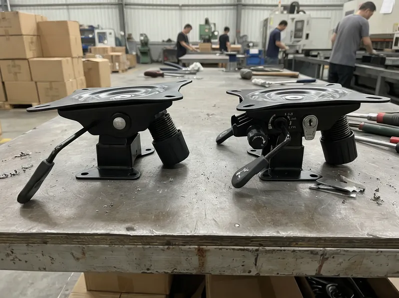 Side-by-side comparison of adjustable chair mechanism versus standard tilt mechanism showing independent control points