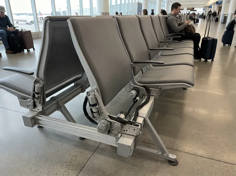 Automatic chair mechanism installed in a shared-use public seating environment