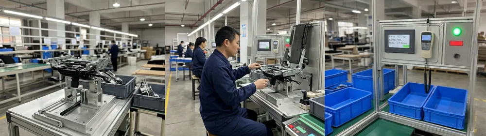 Automatic chair mechanism manufacturing quality control and functional testing process