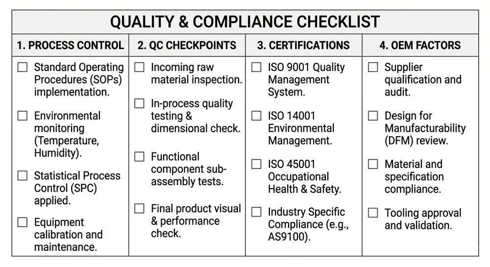 OEM chair mechanism sourcing verification checklist covering process control, QC, certifications, and OEM documentation