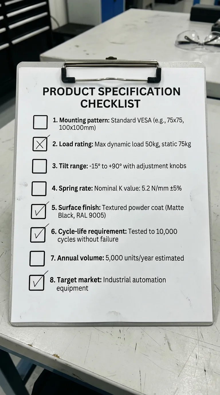 OEM swivel chair mechanism sourcing brief checklist showing required parameters for accurate factory quotation