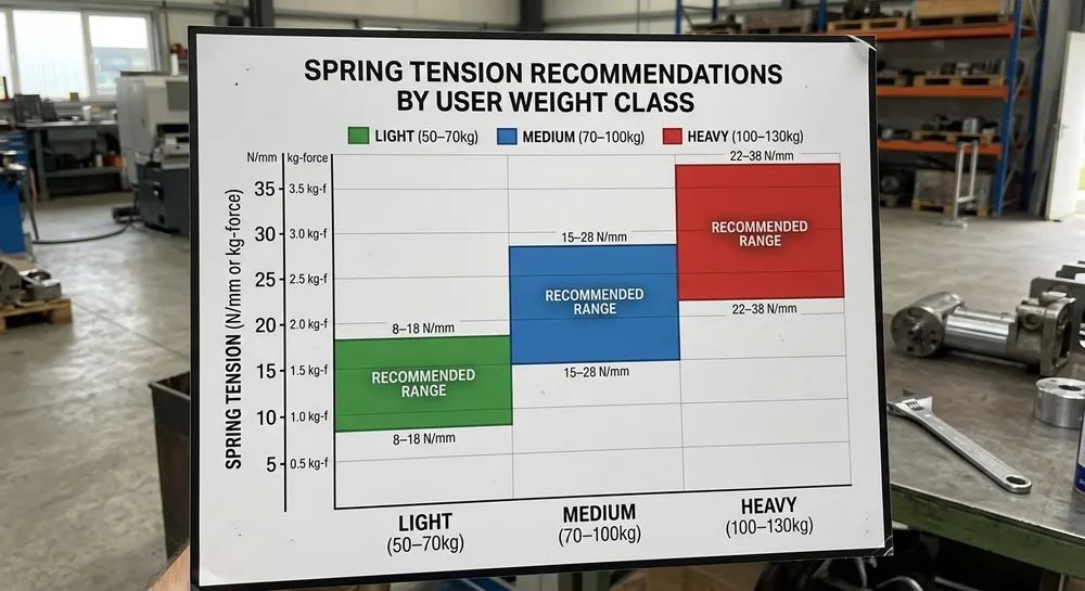 Spring tension vs. user weight class for tilt mechanisms Chart comparing tilt mechanism spring tension ranges across light, medium, and heavy user weight classes for commercial office chairs