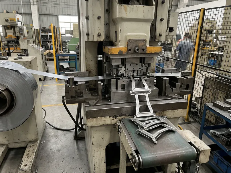 Progressive die stamping of backrest brackets at MVMHardware factory