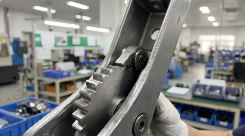 Chair mechanism lock component showing ratchet and cam engagement detail