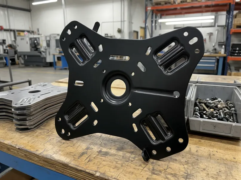 Custom chair mechanism plate geometry with OEM tooling and modified hole patterns