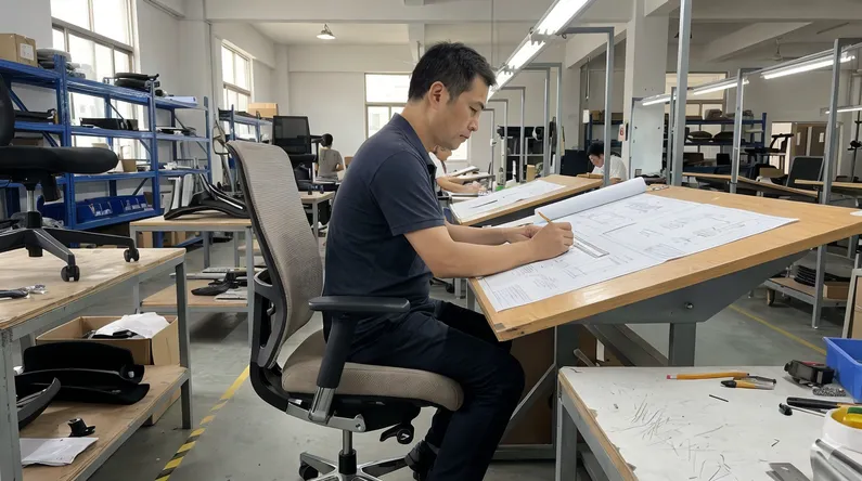 Forward tilt chair mechanism enabling active sitting posture at drafting workstation