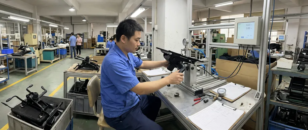 100% functional testing of chair mechanisms — every unit tested before shipment at MVMHardware