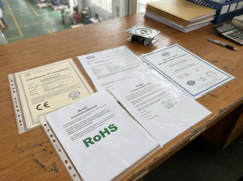 CE, SGS, ISO 9001:2015 and RoHS compliance documentation for knee tilt chair mechanism export