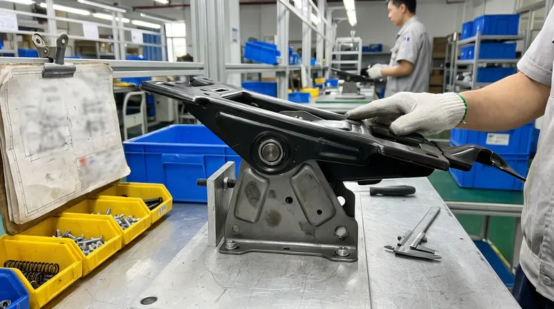 Knee tilt pivot geometry — forward pivot position keeps seat level during recline