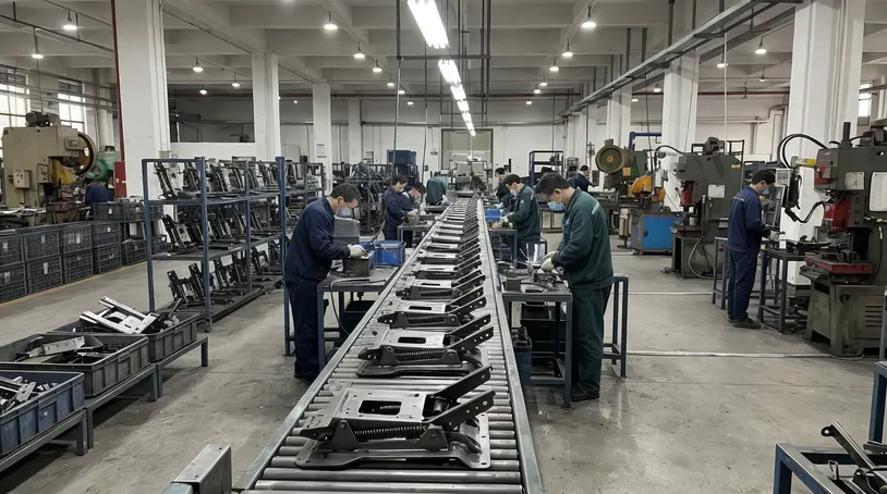 All-metal chair mechanisms in industrial manufacturing facility