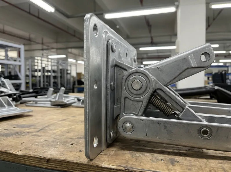 Metal chair mechanism technical detail — steel plate thickness and zinc alloy die-cast components