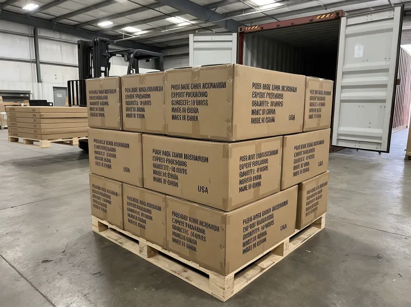 Push back chair mechanism export carton packaging for 40HQ container loading