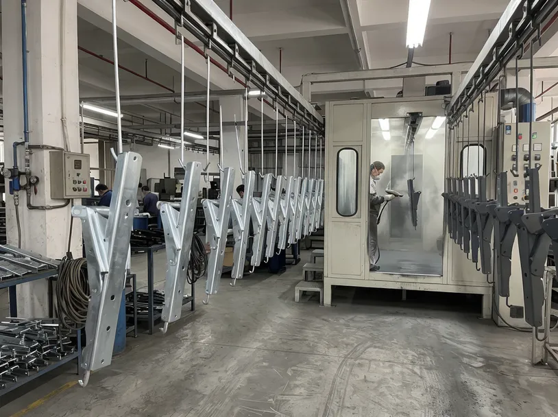 Push back chair mechanism surface treatment — zinc plating and powder coat finish line