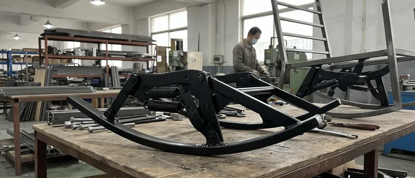 Hospitality lounge rocking chair mechanism for hotel and resort seating