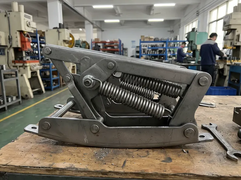 Rocking chair mechanism — stamped cold-rolled steel construction with spring tension adjustment