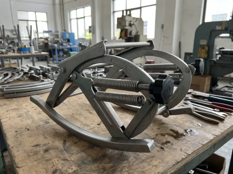 Rocking chair mechanism arc-based continuous motion with spring tension control