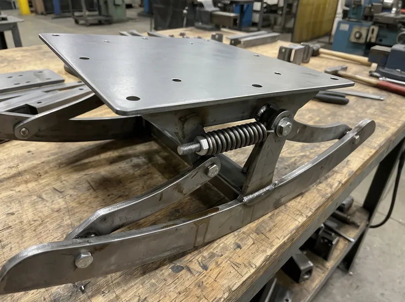 Cold-rolled steel rocking chair mechanism construction detail showing seat plate and rocker arms