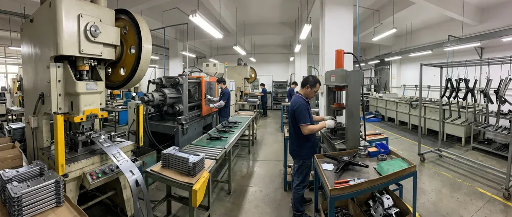 MVMHardware rotating chair mechanism manufacturing floor — stamping, die-casting, bearing press, surface treatment