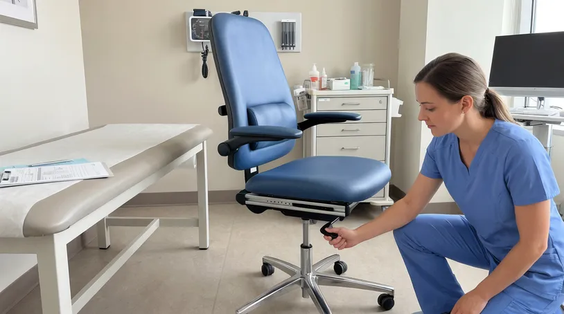 Healthcare examination room seating with ergonomic adjustment