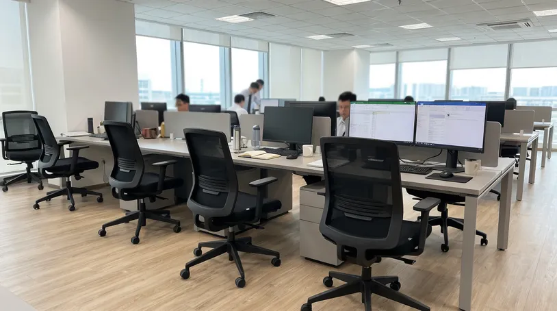 Mid-range ergonomic office task chairs in an open-plan office