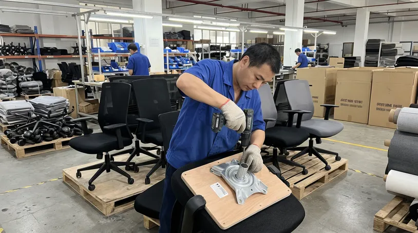 OEM furniture manufacturer preparing export chairs with CE-compliant swivel mechanisms