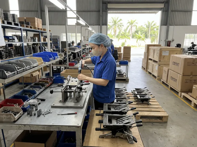 OEM chair manufacturer facility in Southeast Asia producing synchro mechanisms for European and North American brands