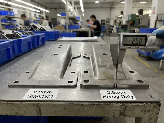 Synchro mechanism plate thickness comparison — 2.0mm standard vs 2.5mm heavy-duty