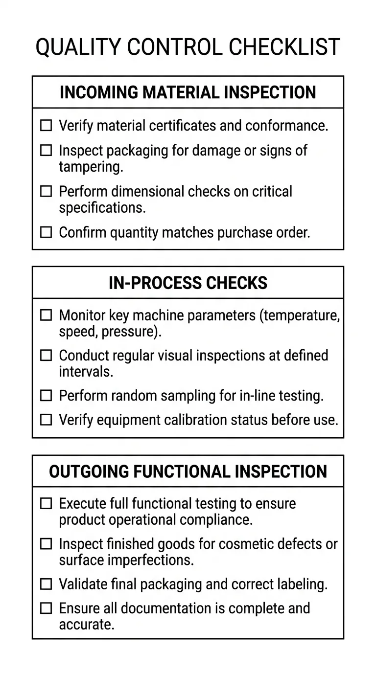 Sourcing checklist for evaluating furniture hinge supplier QC process with three inspection stages