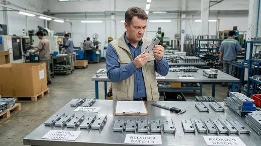 Furniture retail importer inspecting batch consistency of door mechanism reorders