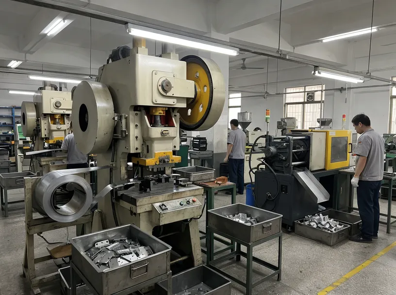 In-house hinge mechanism manufacturing — stamping press and die-cast operations