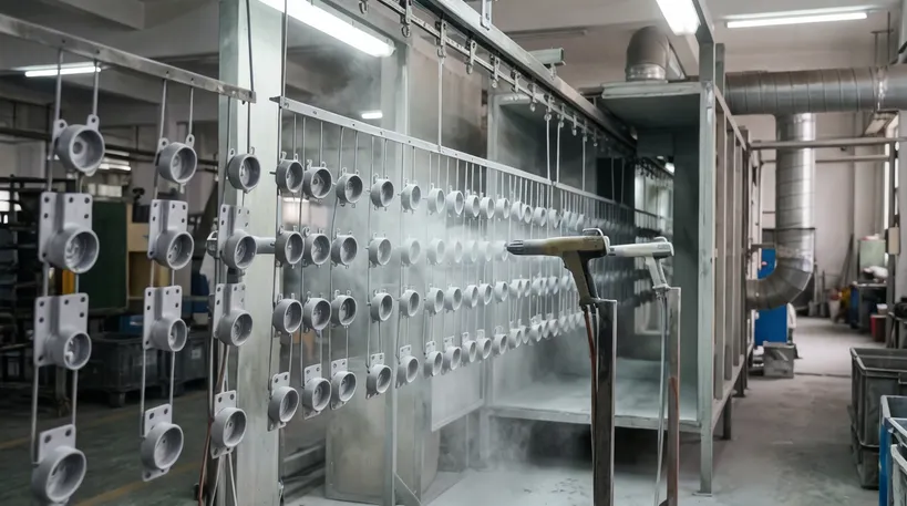 In-house powder coating line applying 60–80μm film to hinge components