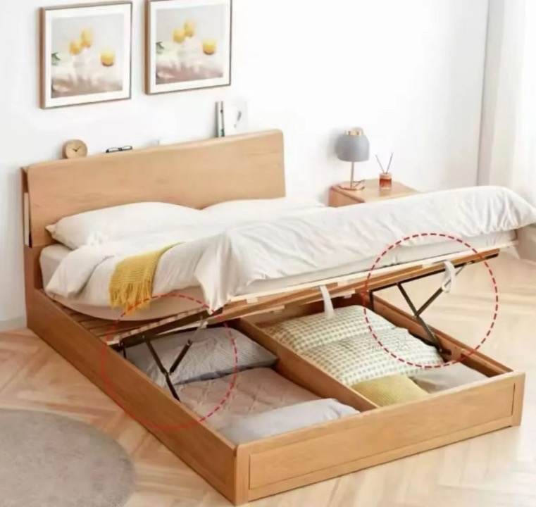 Fold-flat dining table and wall-mounted fold-down desk in urban apartment