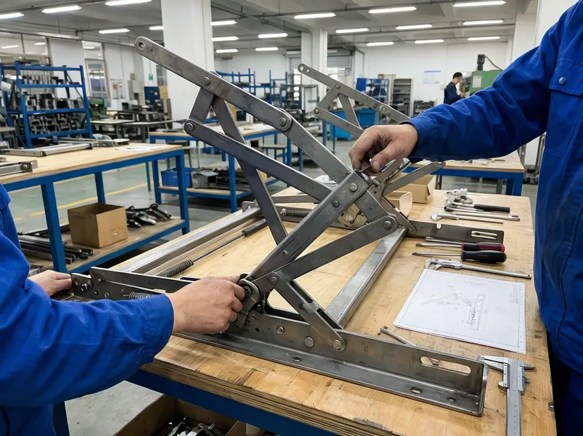 Transformable furniture mechanism multi-position conversion linkage