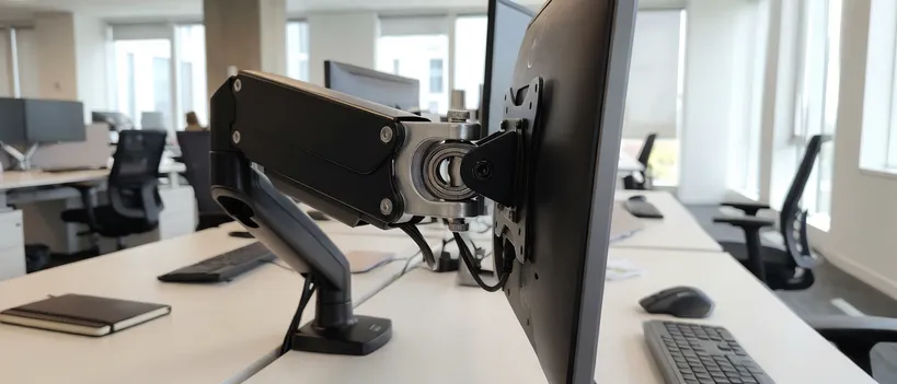 Monitor arm rotation mechanism for ergonomic workspace