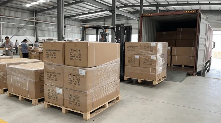 Palletized container-loading configuration for sliding mechanism exports