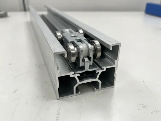 Sliding mechanism carriage and track cross-section detail