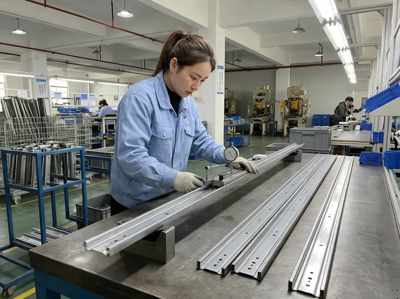 Track straightness inspection on sliding mechanism production line