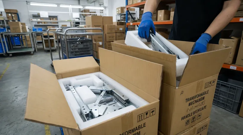 Compact mechanism packaging in double-wall corrugated cartons with EPE foam inserts