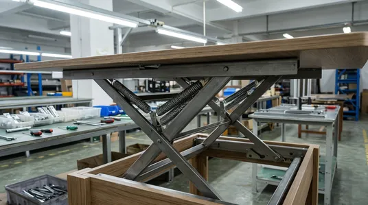 Lift-top table hardware mechanism spring-assisted