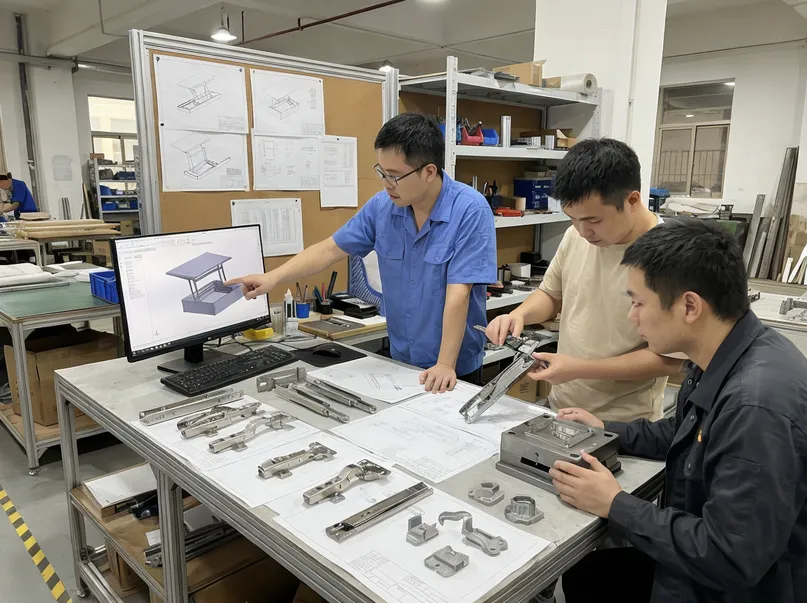 MVMHardware R&D mechanical engineers working on furniture mechanism design and tooling