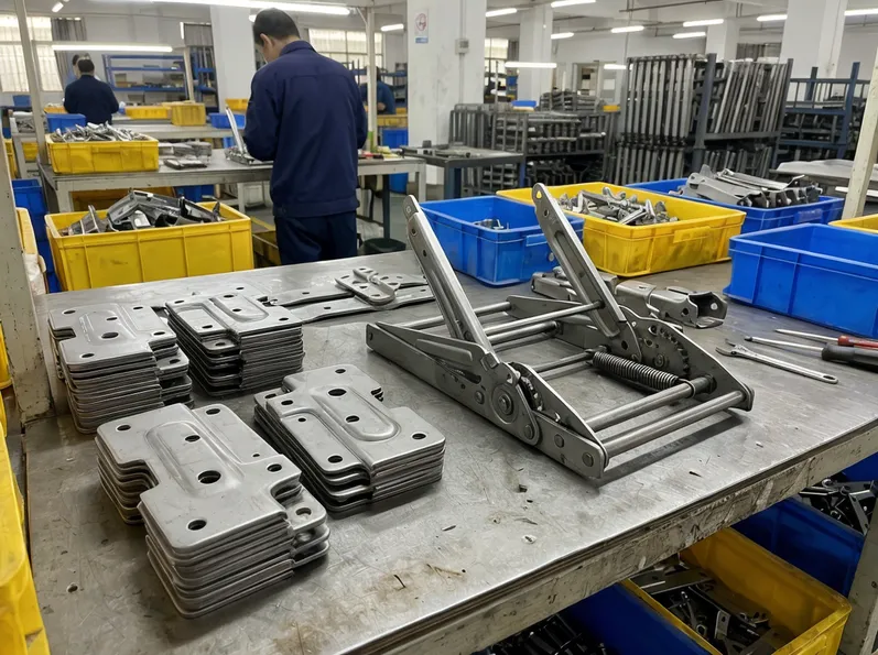 Couch mechanism components — sectional connecting brackets and reclining linkage assembly