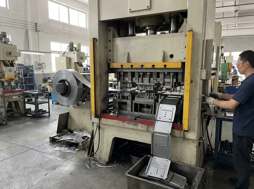 Progressive stamping press forming recliner mechanism plates to ±0.15mm tolerance