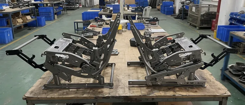 Recliner chair mechanism showing wall-hugger and standard variants side by side