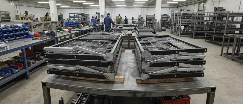 Sleeper sofa mechanism in bi-fold and tri-fold configurations for shallow seat profiles