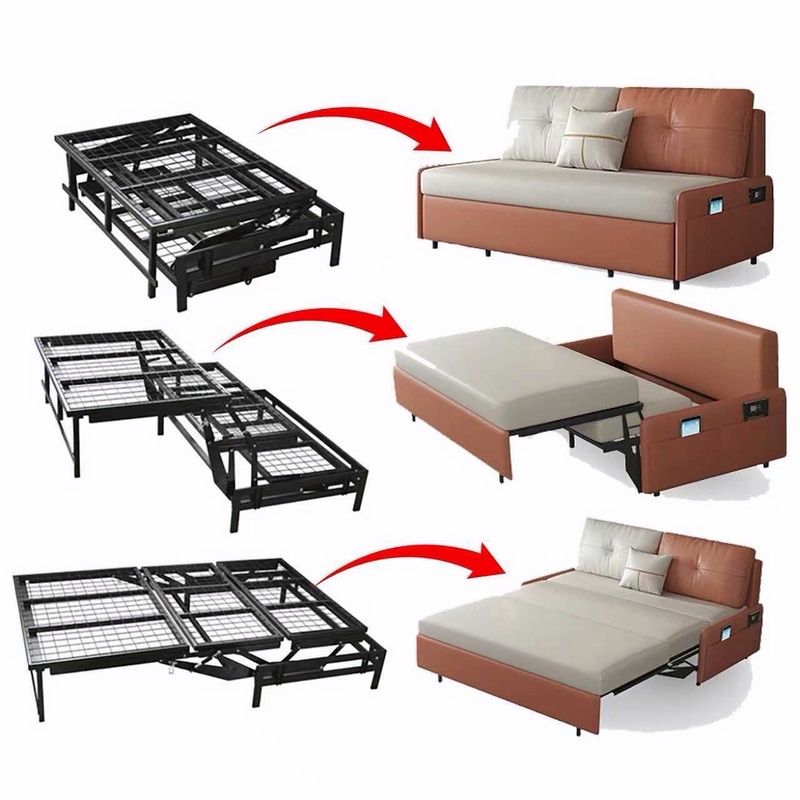 Sleeper sofa mechanism bifold and trifold configurations