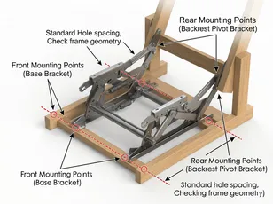 Four-point bracket mounting diagram for recliner chair mechanism