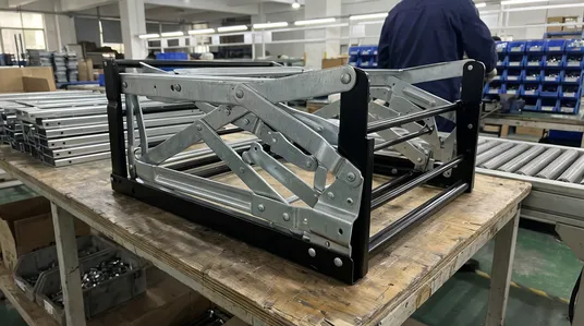 Sleeper sofa mechanism for shallower sofa profiles 75–85cm seat depth