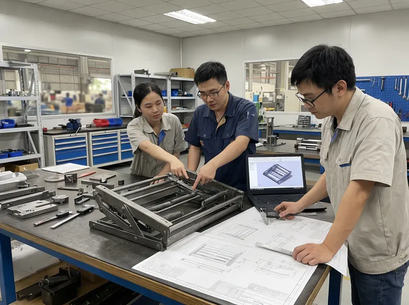 In-house OEM tooling and engineering team developing custom sofa bed mechanism specifications