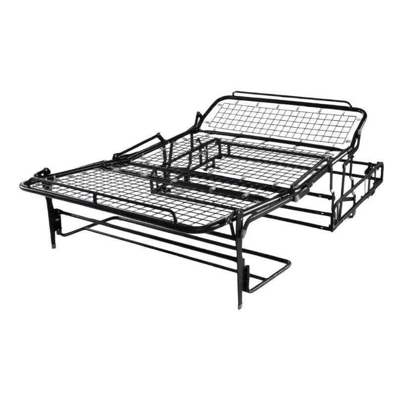 Full folding frame sofa bed mechanism assembly showing deployed mattress platform
